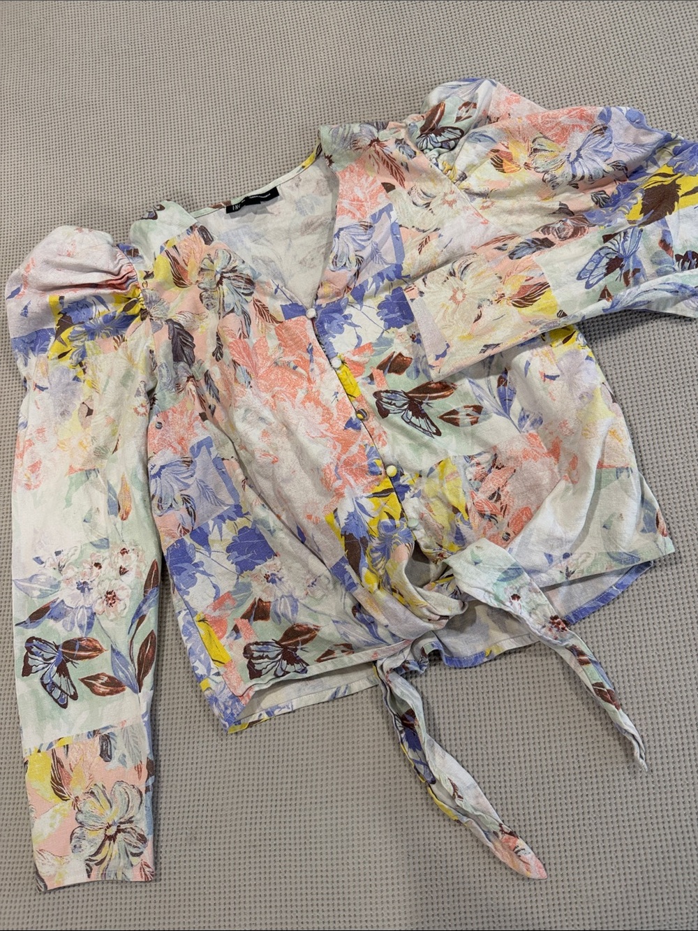 INC International Concepts Pastel Floral Tie-Front Blouse in Blue, Pink, Yellow